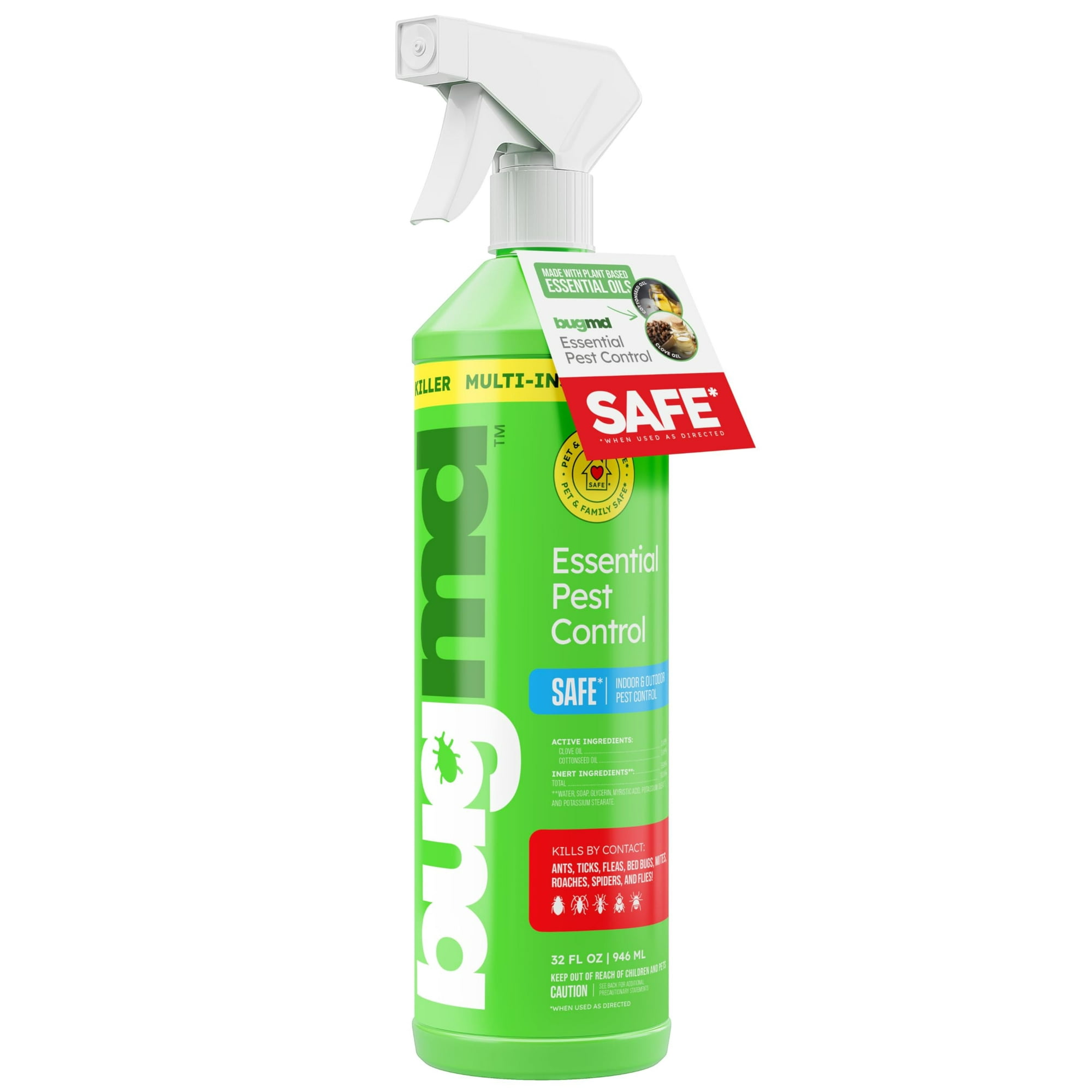 BugMD 32 oz Ant Killer & Bug Spray - Roach and Cockroach Killer Indoor, Spider and Flea Spray for Home, Fly and Insect Defense, Natural, Safe with Essential Oils, Plant-Powered, Pest Control