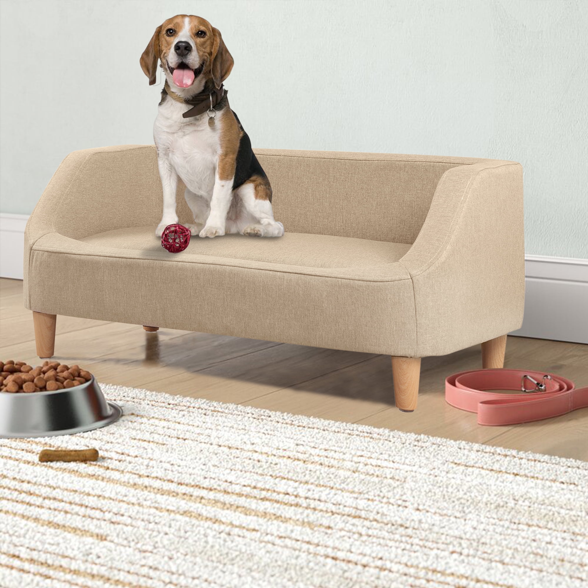 Small 37 in. Beige Pet Sofa Dog Sofa Cat sofa Cat Bed Pet Bed Dog Bed  Rectangle with Movable Cushion and Wood Style Foot SOFAPET-37BEI - The Home  Depot