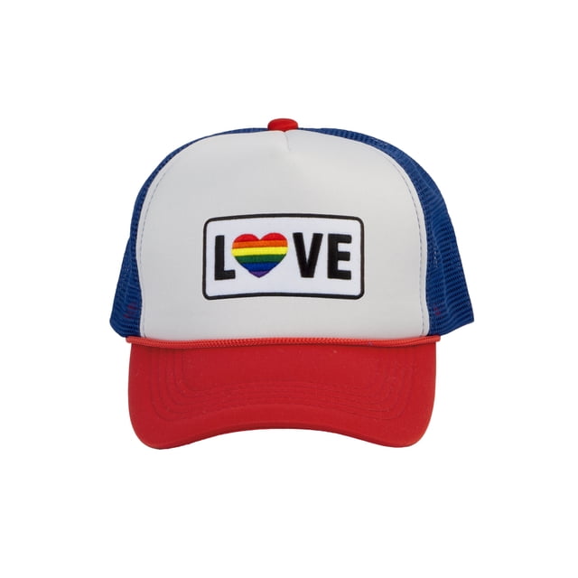 Gravity Threads LGBTQ+ Love Rainbow Heart Patch Trucker Hat - White/Red/Royal