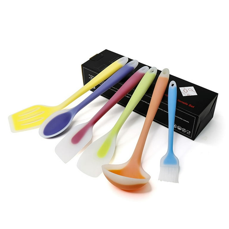 BILLIOTEAM 6 Pcs Multicolored Silicone Mixing Spoons,Silicone Nonstick Kitchen Cooking Baking Serving Spoons Utensil for Kitchen Cooking Mixing
