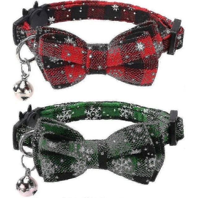 Paquete de 2 collares navideños para gatos con lazo y cascabel, ajustables, de seguridad