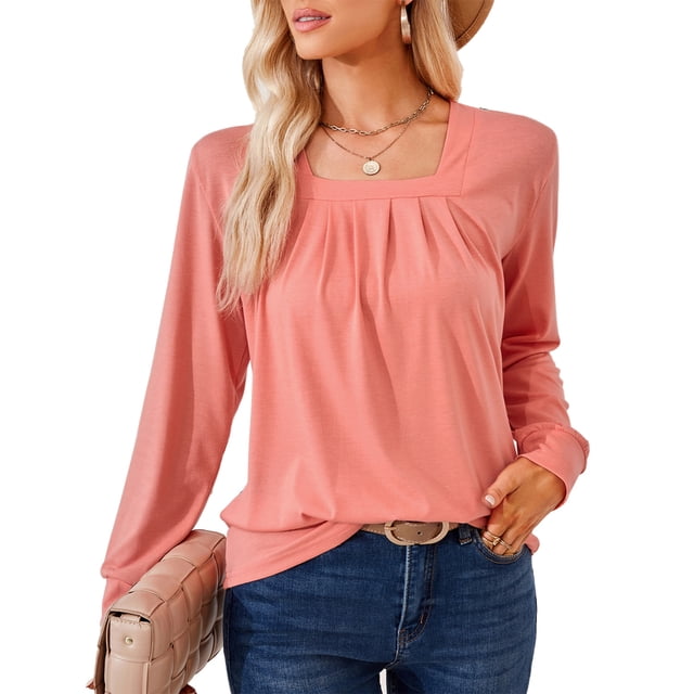 Camisa básica de cuello cuadrado para mujer, parte superior de color sólido, informal, holgada, traje de trabajo de oficina FLhrweasw Nuevo