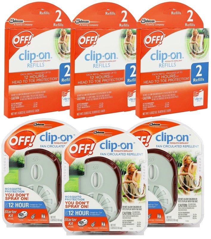 OFF! Mosquito Repellent Combo Kit 3 Pack Clip On Fans and 6 Refills