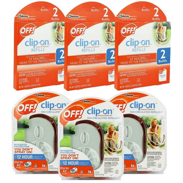 OFF! Mosquito Repellent Combo Kit 3 Pack Clip On Fans and 6 Refills
