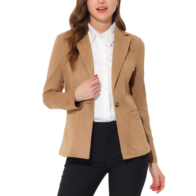 INSPIRE CHIC Blazer en Faux Suède pour Femmes Col à Revers Manches Longues Veste de Travail S Kaki