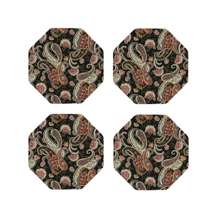 

Tebeau Paisley6 Print Set of 4 Leather Drink Coasters Round Cup Mat Pad for Home and Kitchen Use 4 -Octagon