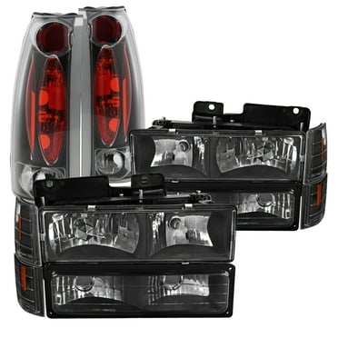 Spec-D Tuning Chrome Halo Projector Headlights Chrome Bumper Lights LED Compatible with GMC Sierra 1500/2500/3500 Left   Right Pair Headlamps Assembly