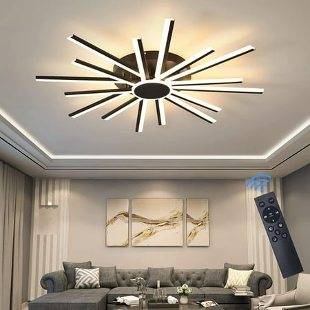 

DTLYH LED Ceiling Light 120W Dimmable Ceiling Light Fixture with Remote Control 38.6in16 Heads Black Flush Mount Ceiling Light Acrylic Ceiling Lamps for Living Room Dining Room Kitchen Be