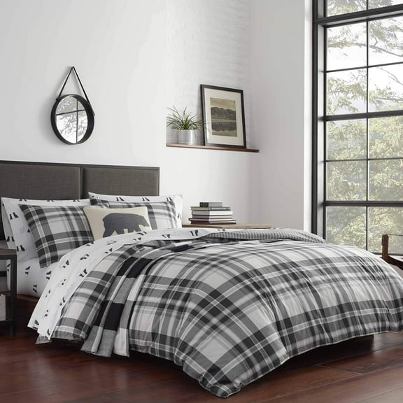 Queen Comforter Pack - Cotton Reversible Bedding with Matching Shams - Plaid Home Decor for All Seasons (Coal Creek Grey - Queen)