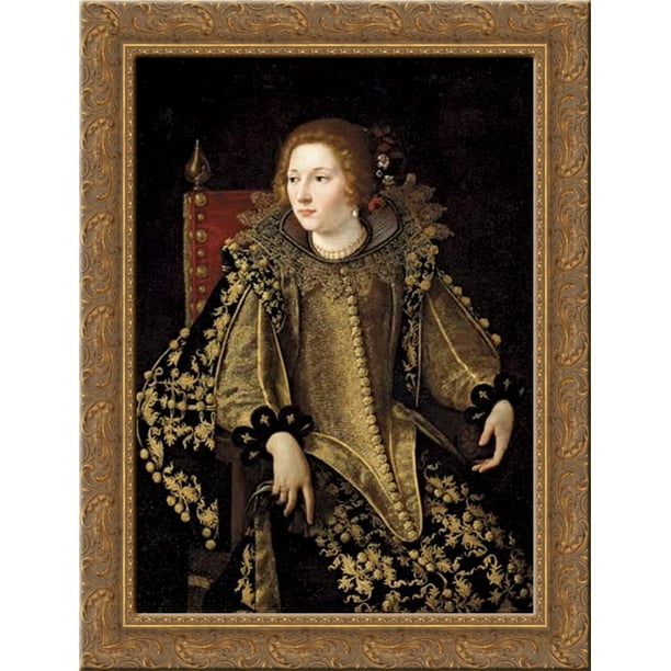 Dame assise  de trois  quarts  24x18 Gold Ornate Wood Framed 