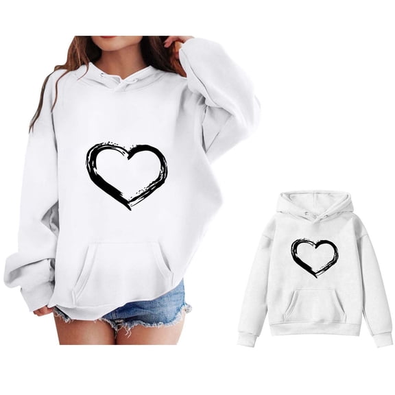 Girls Hoodies Kids Heart Printed White Hoodies Long Sleeve Soft Sweatshirts Top Fall Clothes Girls Tops Size 12-13 Years