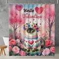 thumbnail image 2 of Hello Valentine’s Day Siamese Flower Crown Romantic Pink Floral Shower Curtain Cat Lover Kitten Owner Gifts Waterproof Bathroom Bathtub Curtain - 00031, 2 of 5