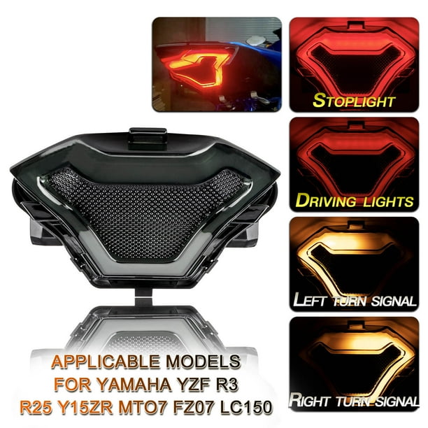 Tomshine Led Tail Light Motorcycle Brake Light Tail Lamp With Led Turn Signals Replacement For Yamaha Yzf R25 Y15zr Mt07 Fz07 Lc150 Walmart Com Walmart Com