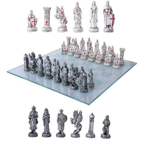 Islamic Glass - Crusader Christian Kingdoms VS Muslim Ottoman Empire Resin Chess Pieces With Glass Board Set