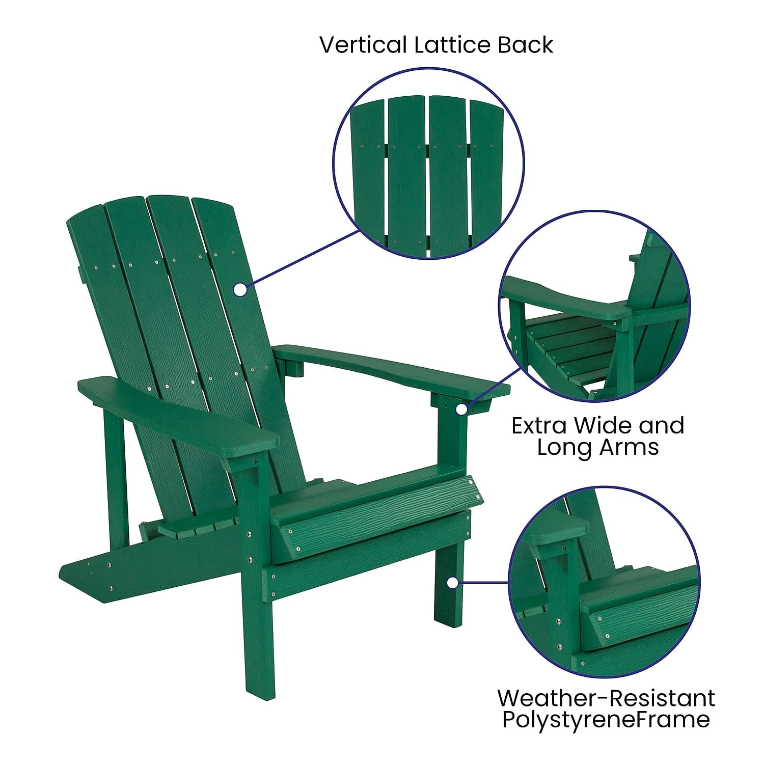 Pemberly Row Contemporary Faux Wood Adirondack Chair In Green