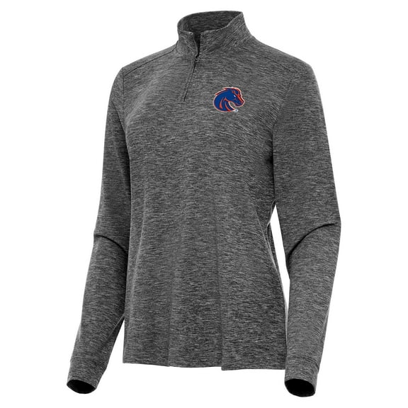Women's Antigua  Heather Black Boise State Broncos Mentor Long Sleeve Quarter-Zip Mock Polo