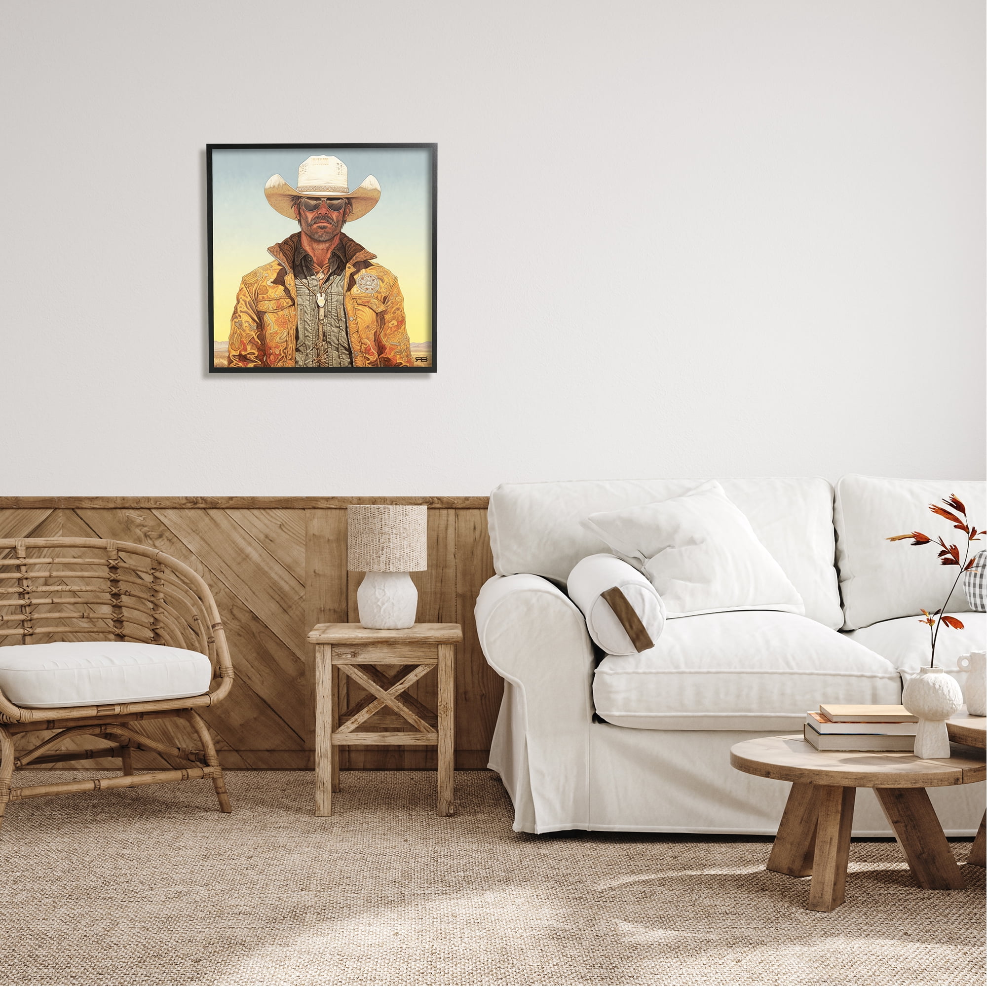 Stupell Industries Cowboy at Sunset Abstract Painting Black Framed Art Print Wall Art, 24 x 24