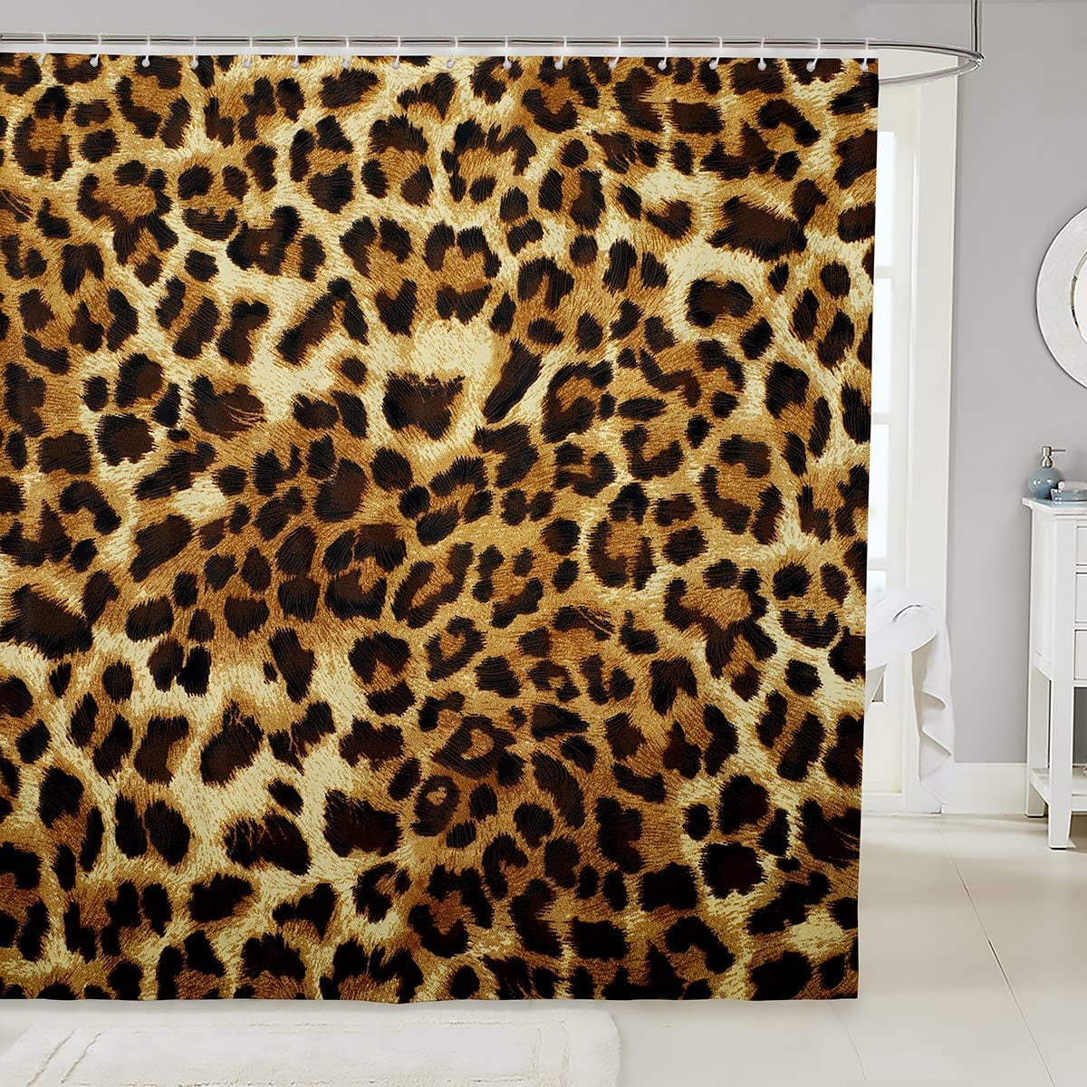 Sonernt Wild Animals Leopard Print Shower Curtain 72x72 inch with 12
