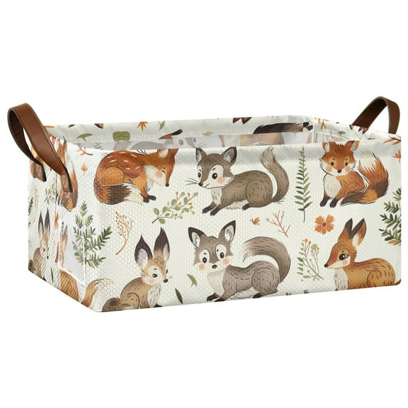 Collapsible Storage Bins Fabric Shelf Baskets with Handles Closet Organizer Cute Fox and Plant 16.9x11.4x7.7