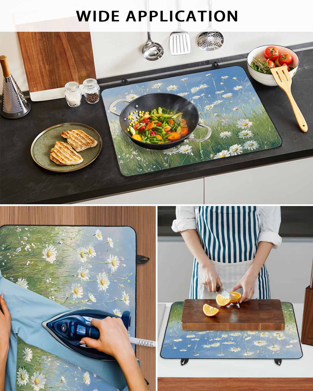 nqOlkjepod Large Induction Cooktop Protector Mat 24"x21", Spring Floral Stove Top Covers for Electric Stove, Modern Oil Painting Flowers Farmhouse Stove Burner Cover Mats, Glass Top Stove Cover