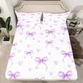 thumbnail image 2 of Manfei Lovely Bowtie Full Size Sheets,Purple Heart Print Bed Sheets,Ribbon Bow Knot Sheet Sets For Girls,Microfiber Bedroom Decor,4pcs, 2 of 7