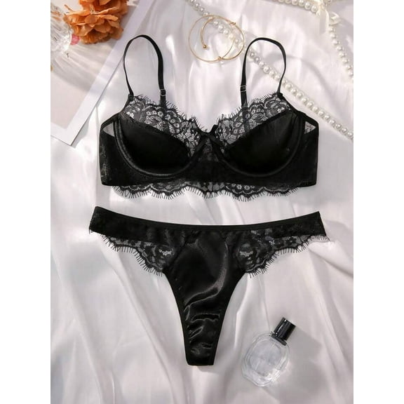 Black Silk Lingerie Set Classy