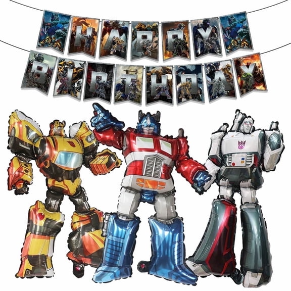 3 PCS Birthday Party Balloons Birthday Banner Transformer Balloons