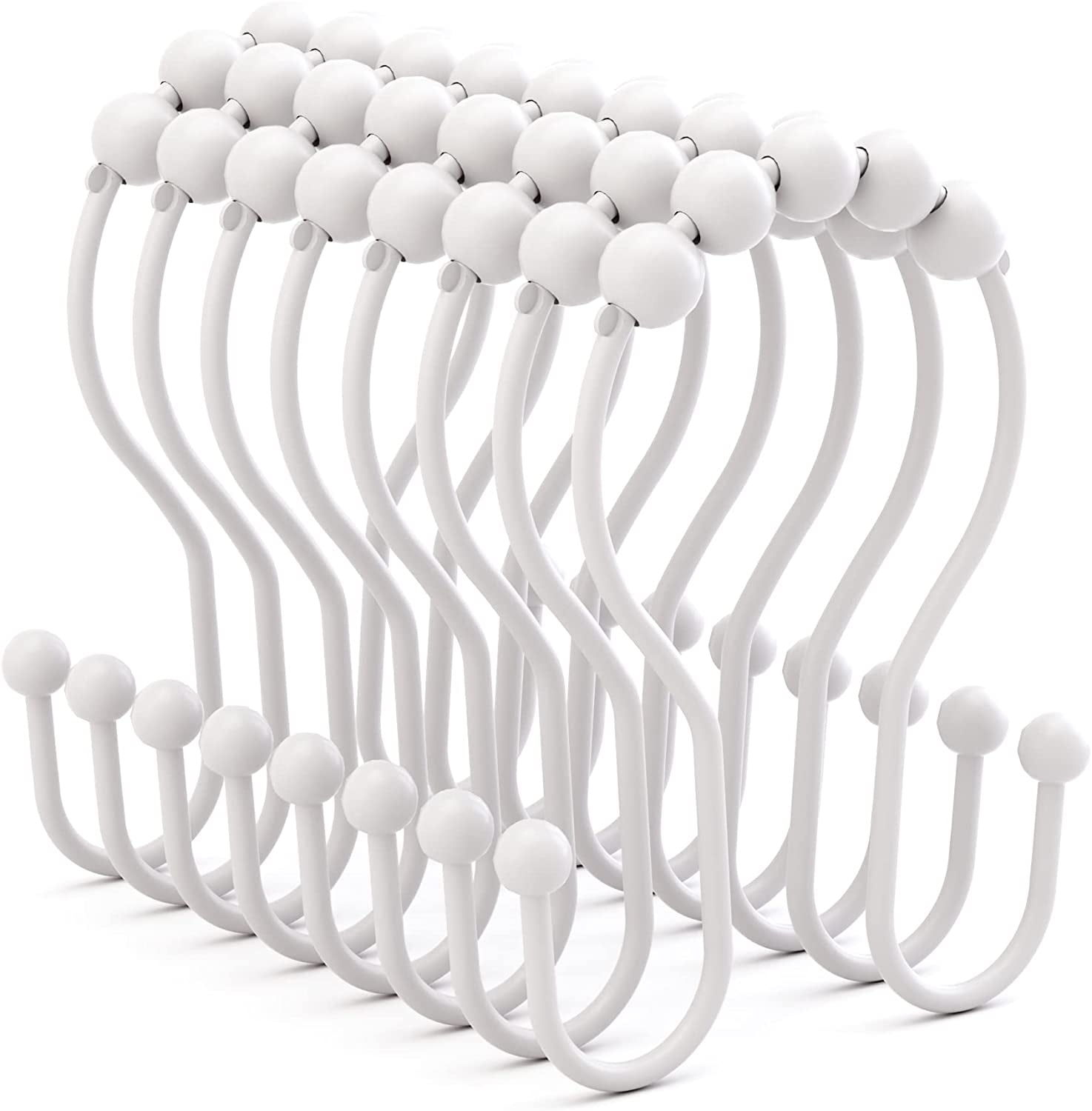 Sunlit Boho Knots Duschvorhang Haken, Set Aus 12 Stück, Weiß, Für Standard-Duschstangen – Dekorative Badezimmer-Accessoires