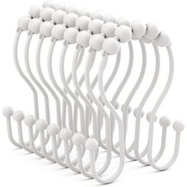 Double Shower Curtain Hooks, Rust Proof White Shower Curtain Rings, Balanced Smooth Glide, 12 Pcs