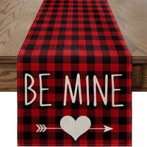 Meggemo 13 x 108.3 Inches Valentine's Day Table Runner Linen Gnome Heart Print Romantic Decor for Dining Table Party