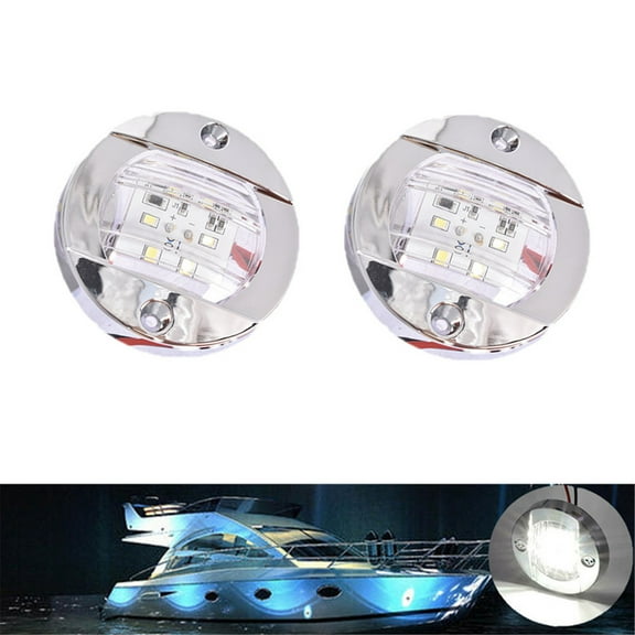 LABLT 2X Round 3" Marine Boat Stern Transom Lights White 6 LED Courtesy Cockpit Light
