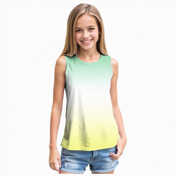 enyan Girls Tank Tops for Teens Graphic Print Sleeveless Clothes School Crewneck Tshirt Cute Trendy Athletic Tee 2-13 Years Yellow,5-6 Years