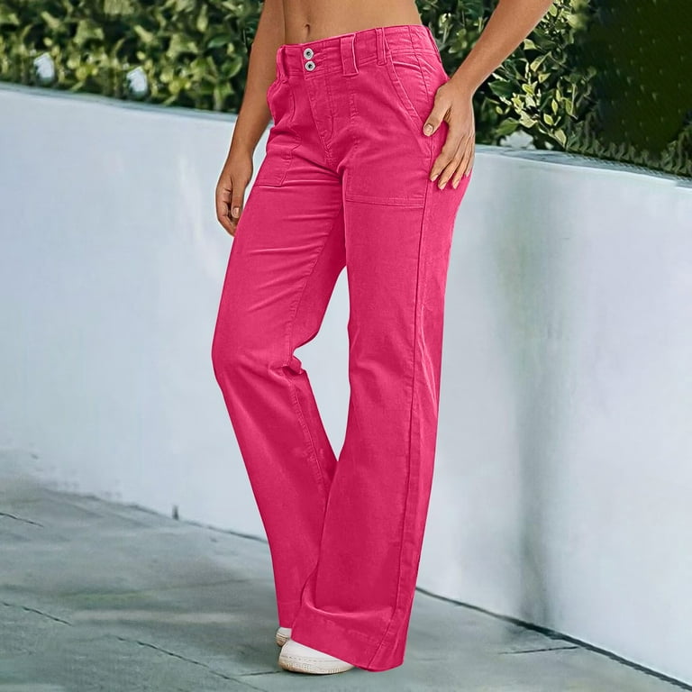 Difdany Flare Pants for Women Mid Waist Dress Flare Straight Leg