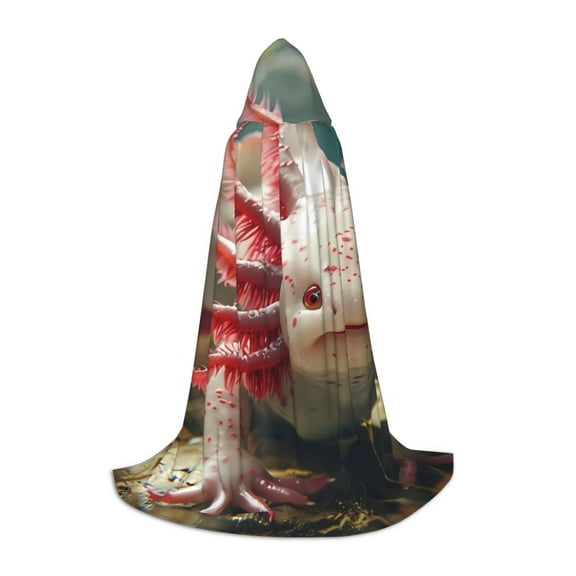Honeii Colorful Axolotl Underwater Print Poncho Cape, Cloak Coat, Snuggly Hooded Wearable Blanket, Hooded Cape For Teenagers,Halloween Costumes-Small