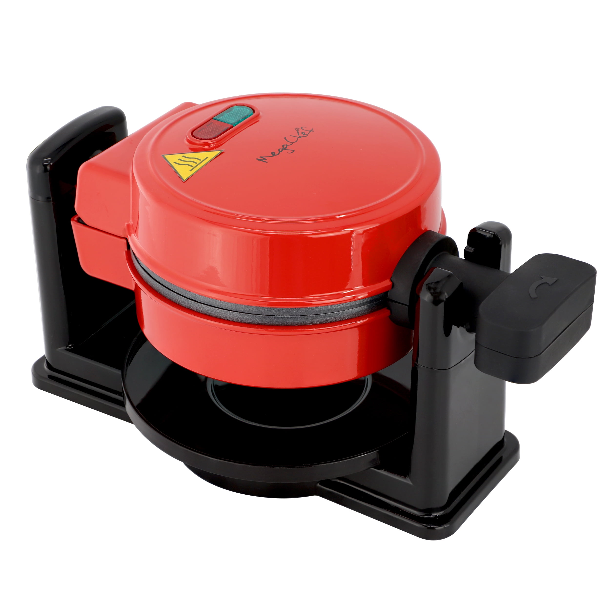 MegaChef Non-Stick Round Electric Flip 5 Inch Belgian Waffle Maker in Red