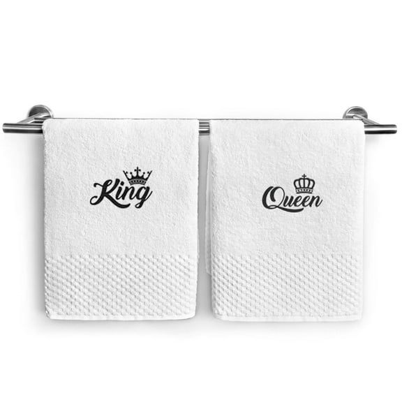 Kaufman - Personalized White Deluxe Hand Towels Set of Two, 2-PK, Monogrammed, 17''x28'', 100% U.S.A Cotton. (Queen and King)
