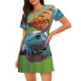 thumbnail image 4 of Salouo Butterfly Landing On Head Dumpy Frog Print Short Sleeve Sleepshirt for Womens Comfy Nightgown Scoopneck Cute Nightdress Ruffle -XX-Large, 4 of 7