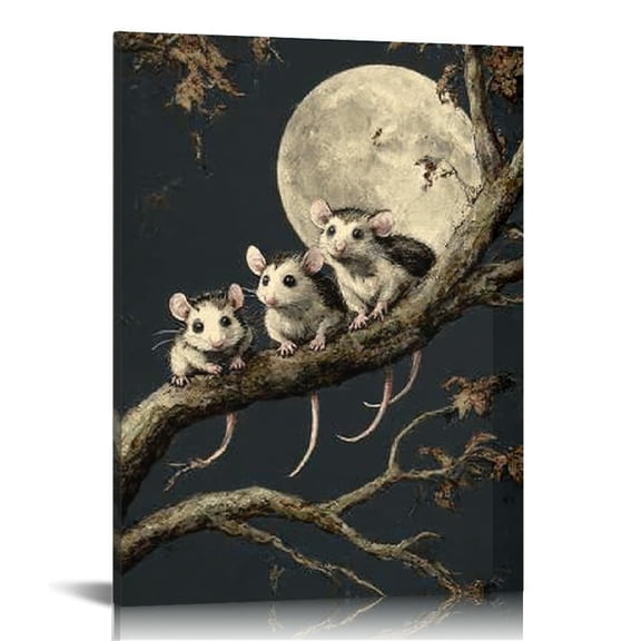 RKSupls Moonlight Opossum Canvas Wall Art, Canvas Prints Wall Art for Living Room Bedroom Bathroom Office, Art Print Painting for Home Decorations,12x16in