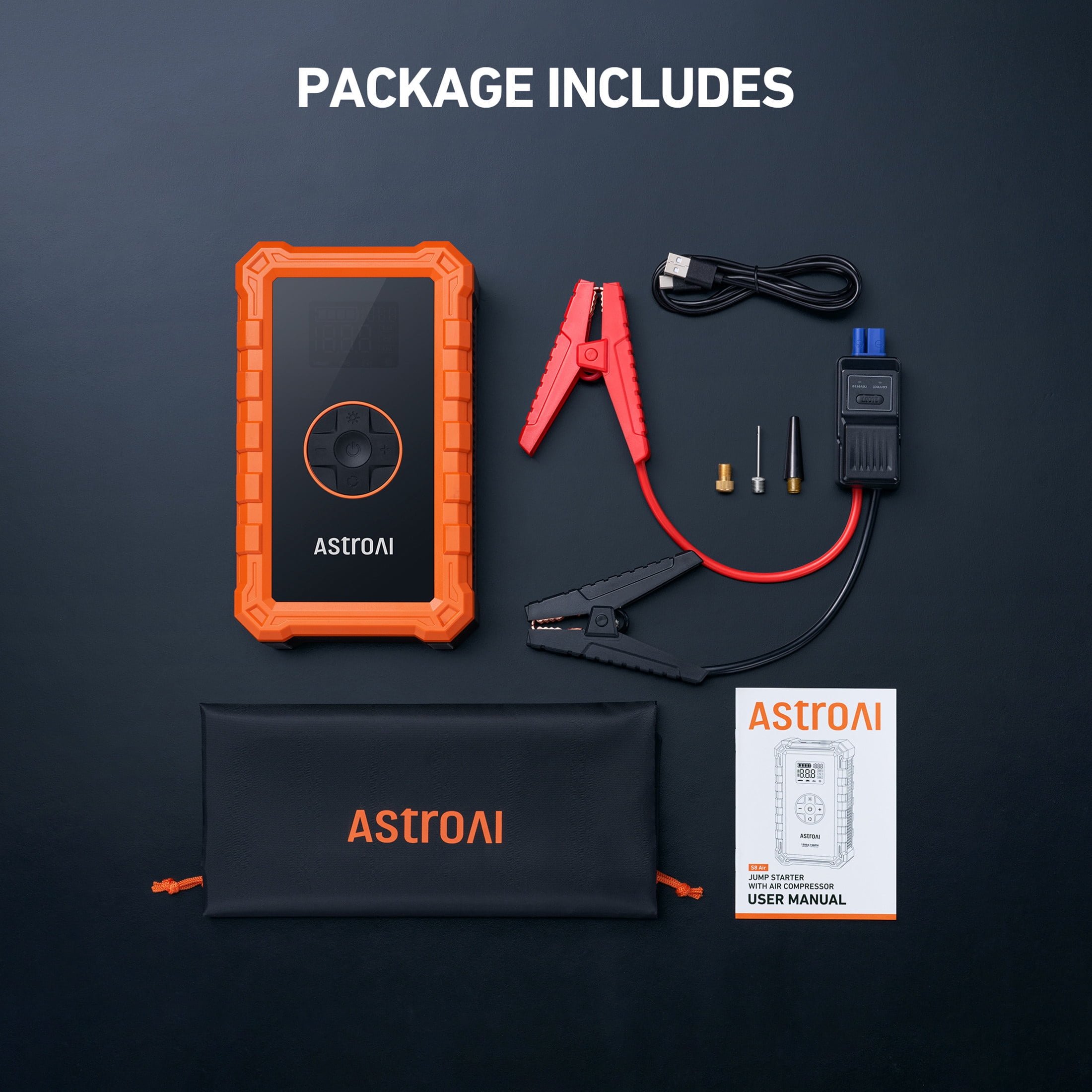 AstroAI Car Jump Starter with Air Compressor Tire Inflator,3000A Battery Portable Jumper Cables with 150PSI Cordless Tire Pump Air Pump, 12V Battery Charger Booster, 9.0L Gas & 6.5L Diesel Engines