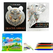 22 PC Mandala Coloring Book Markers Set Stress Relieving Animal Designs Drawing