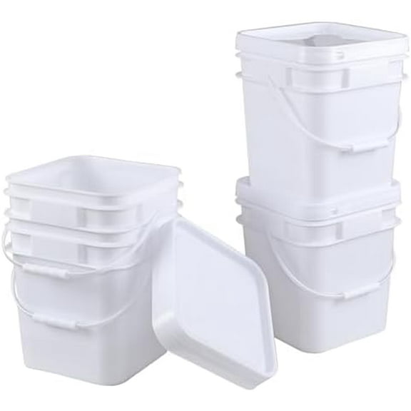 4-Pack 3 Gallon Square Food Grade Bucket Pail with Handles and Lids, Square Food Storage Pail, White$$Tools & Hardware Other