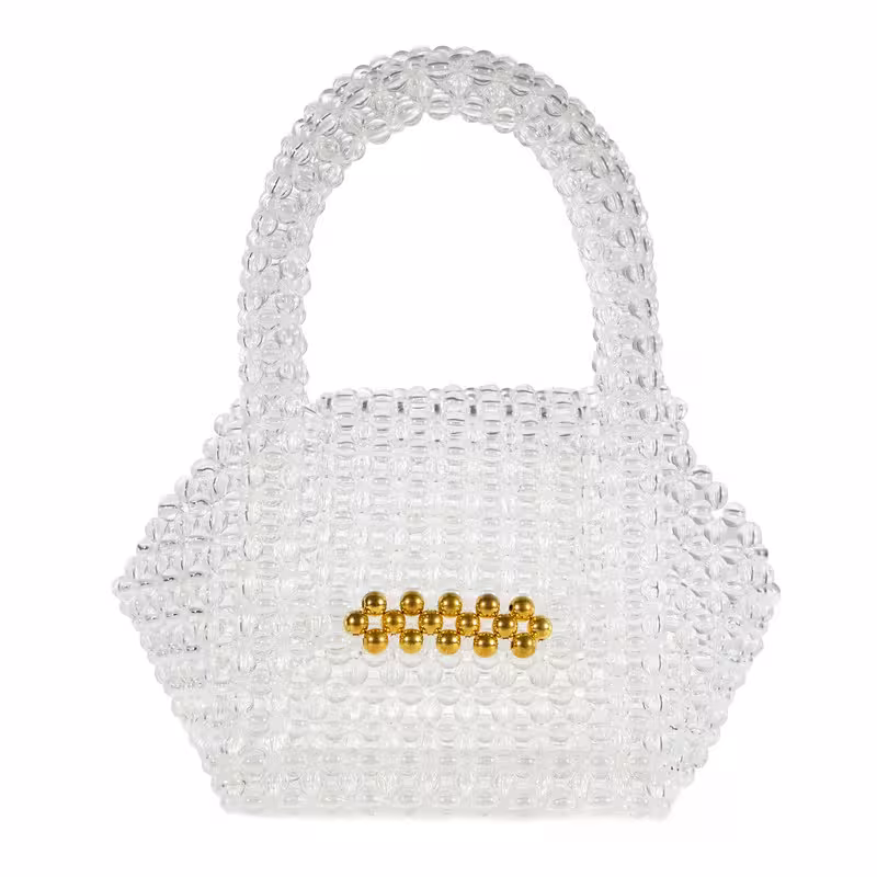 White, variant on Small Acrylic Beaded Handbag Gold Stick Closure Cube Clutch for Wedding Evening Party