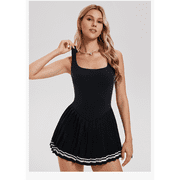 AURA Tennis Dress Pleated Square Neck Sleeveless Dress S-3XL Sport Outfit