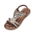 thumbnail image 2 of Women's Open Toe Bohemia Rhinestones Flat Sandals, Summer Comfortable Elastic Slingback Ankle Strap Casual Dressy Beach Shoes (Brown,41), 2 of 6