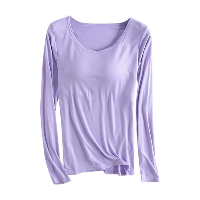 vdgthytj Hauts de Pyjama pour Femmes avec Soutiens-Gorge Intégrés Automne Décontracté Manches Longues Col Rond sous-Vêtements de Détente Confortables