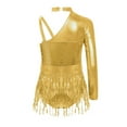 thumbnail image 3 of Sholeno Kids Girls Sequin Latin Dance Tassel Dress Leotard Shiny Asymmetrical Shoulder Fringe Skirted Bodysuit Gold 16, 3 of 6