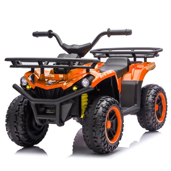24V Ride on Car, Kids ATV Quad with Bluetooth Music w/Storage Racs, Anti-Slip Tires, 160W Motors, Crash Bars, Power Display, LED Lights & Bluetooth, 24 Volt Ride on Toys for Toddlers Ages 3 , Orange