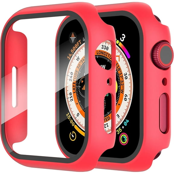 ZUKKASHAN 2-Pack Screen Protector for Apple Watch Series 7/8/9 41mm Tempered Glass Case,All Around Hard Matte PC Protective Cover