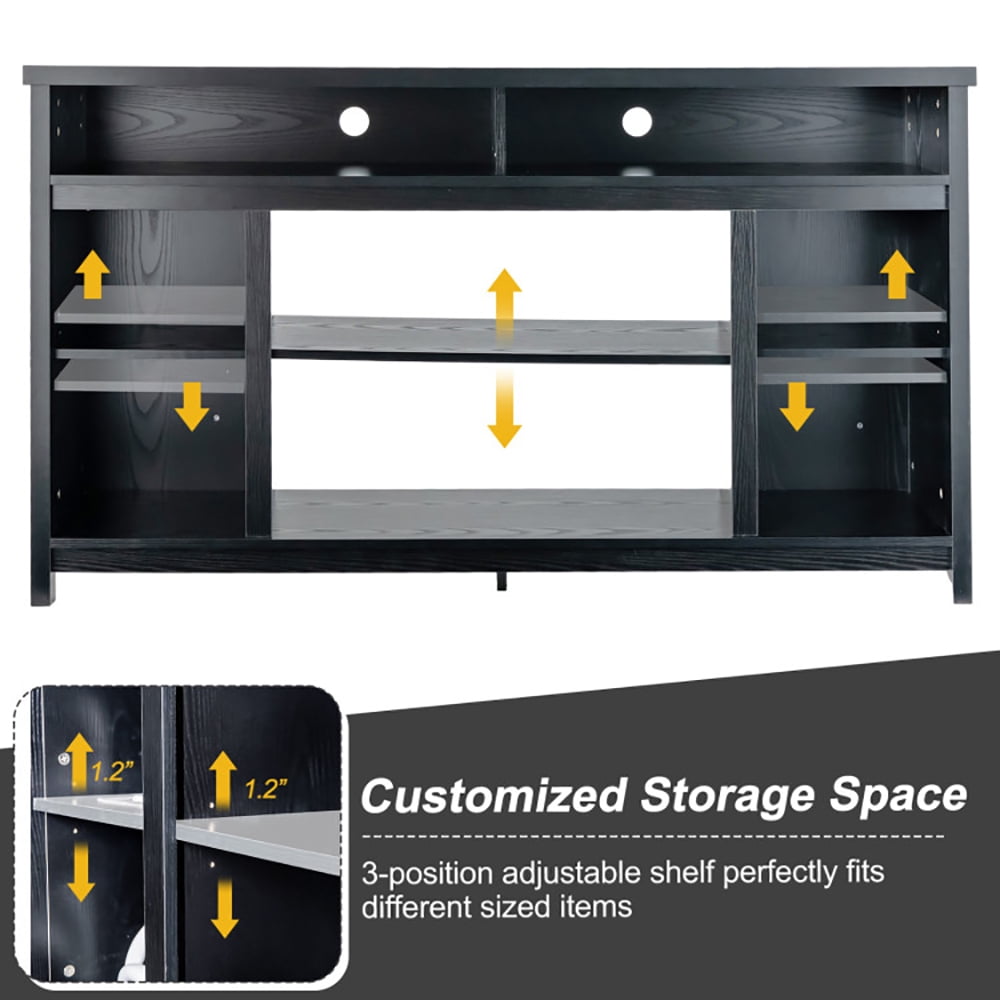 Finihen TV Stand, TV Cabinet, 58 Inch TV Stand Entertainment Console Center with Adjustable Open Shelves, Media Entertainment Center with Storage, for Living Room, Bedroom, Black