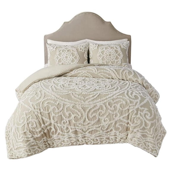 Pemberly Row Cotton Tufted King/Cal King Duvet Cover Set in Brown